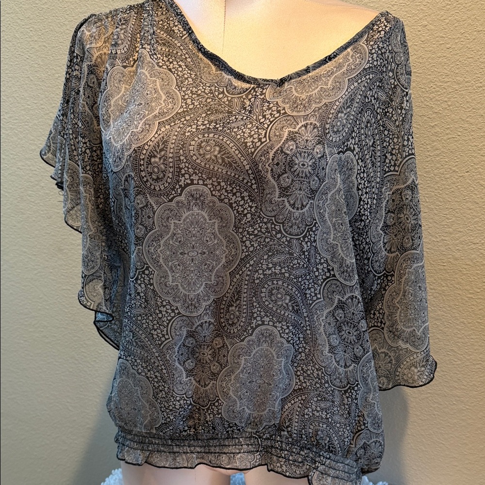 Elegant Black and Gray Paisley Women's Top